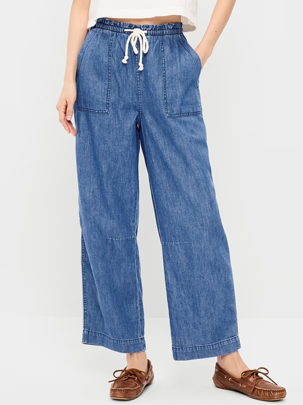 Old Navy Blue Wide-Leg Drawstring Denim Pants